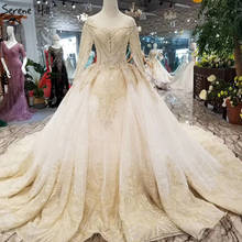 Serene Hill Dubai Luxury Glitter Wedding Dress 2019 O-Neck Long Sleeves Lace Flowers Wedding Gown with Long Train Lastest Design 2024 - buy cheap