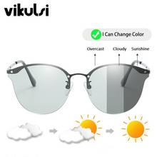 Photochromic Polarized Sunglasses Men Semi-Rimless Round Sun Glasses Men Female Driving Goggle Chameleon Change Color Shade 2019 2024 - buy cheap