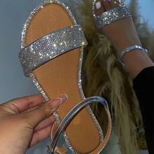 Moda strass sandálias para mulher bling diamante senhoras chinelos de viagem casual plana sapatos de praia verão novas sandálias femininas 2024 - compre barato