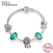 Fashion Charm Beads Bracelets Bangles for Women Original Silver 925 Charm Flower Pendant Butterfly CZ Glass Beads Female Jewelry 2024 - buy cheap