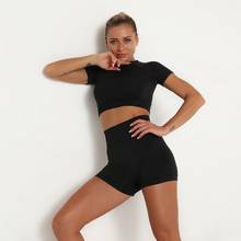 Women Yoga Set Sports Gym Workout Suits Fitness Seamless Short Sleeve Crop Top Shirts Running Shorts Outfits Sportswear NT020 2024 - buy cheap