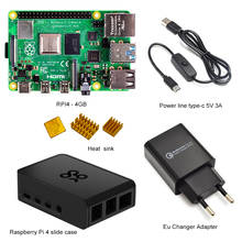 Raspberry Pi 4 модель B-4GB ram стартовый комплект + подлинный Pi 4 ABS скользящий чехол + тип-c 5 В/3 А линия питания + ЕС зарядное устройство + радиатор 2024 - купить недорого