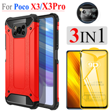 3in1 estilo legal case anti impacto para Xiaomi POCO X3 NFC capinha traseira Poko X3 vidro temperado pelicula Pocophone F3/X3Pro Poco-X3-NFC capa Poco-X3-Pro case e pelicula 2024 - compre barato