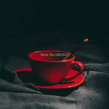 Taza de café y platillo de cerámica de Color puro, juego de tazas de té de porcelana creativa, tazas de Espresso con cuchara, vajilla de fiesta para el hogar, 200 Ml 2024 - compra barato