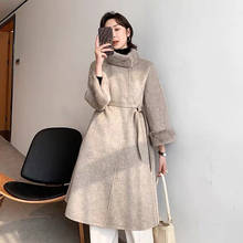 Winter coat women real mink fur collar cashmere and wool coat long style plus size luxury overcoat 2019 new fashion style coats 2024 - buy cheap