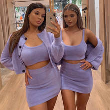 Foridol sleeveless knitted purple dress women autumn winter 2 pieces dress sets bodycon short mini fluffy dress 2021 vestidos 2024 - buy cheap