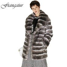 Ftangaiur New Winter Import Original Color Chinchilla Coat luxury Turn-Down Collar Women Medium Natural Chinchilla Fur Coats 2024 - buy cheap