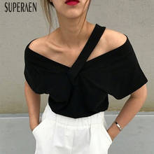 Superaen camiseta feminina manga curta gola v, camiseta feminina estilo coreano novo verão 2020, sexy, cor sólida 2024 - compre barato