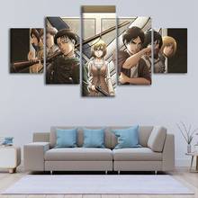 Arte de la pared pintura impresión de la lona carteles 5 Panel Anime el ataque de los titanes Modular decoración del hogar imagen marco de la sala de estar moderna 2024 - compra barato