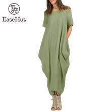 EaseHut Women Maxi Dress O Neck Pocket Summer Loose Casual Baggy Robe Plus Size 5XL Female Retro Long Dresses vestidos mujer 2024 - buy cheap