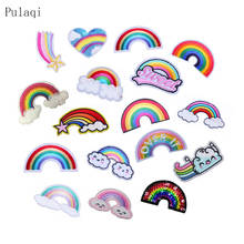 Pulaqi Cute Rainbow Patch Iron On Embroidery Patch For Children Clothing Stripe Sequins applique Sticker Accessories DIY 2024 - buy cheap