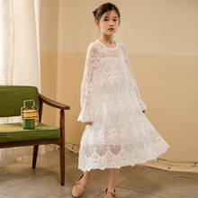 Summer Princess Dresses For Girls Mesh Lace Long Sleeve Mid-calf Gowns Kids Ourdoor Casual Dress Children Fashion Clothes 2024 - buy cheap
