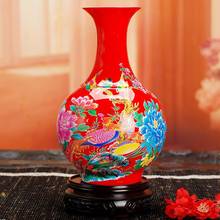 Jingdezhen enfeite vermelho de cerâmica vaso com ouro de lótus pintura para casamento presente sala de estar artesanato para casa 2024 - compre barato