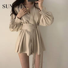 Комплект из 2 предметов Sungtin, рубашка, шорты с широкими штанинами, женские тонкие однобортные Свободные повседневные шорты, женский корейский шикарный весенний пояс 2024 - купить недорого
