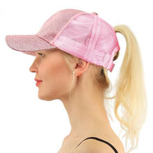 2020 moda feminina rabo de cavalo boné de beisebol para a menina verão malha buraco respirável retro brilhante esportes ajustável viseira chapéus sol 2024 - compre barato