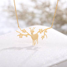 Hollow Animals Luck Sika Deer Antler Necklaces Women Stainless Steel Chain Pendant Fashion Jewelry Rose Girls BFF Gift 2024 - buy cheap