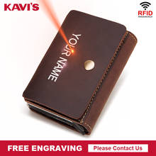 KAVIS New Automatic Card Holder Genuine Leather Men ID Aluminum Card Wallets Case Coin Holder Male Mini Bag Free Engraving 2020 2024 - buy cheap