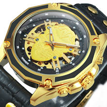WINNER-Reloj de pulsera para hombre, accesorio masculino con mecanismo automático de Calavera, diseño de marca de lujo, con correa de cuero, a la moda 2024 - compra barato