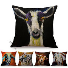 Abstract Oil Painting Pillow Case Goat Horse Racoon Pattern Sofa Decoration Square Cushion Cover Cotton Linen Car Seat Almofadas 2024 - buy cheap