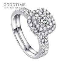 Fashion 925 Sterling Silver Ring Princess Zircon Engagement Wedding Bride Ring Set Jewelry Rhinestone Ring For Valentine's Day 2024 - buy cheap
