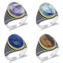 Lapis Lazuli/Fluorite/Tiger Eye Ring Men's Ring 925 Sterling Silver Vintage Striped Ring Turkish Men's Jewelry 2024 - buy cheap