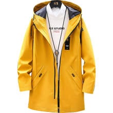 Мужская однотонная ветровка пальто свободного кроя с капюшоном куртка тренд, на молнии, верхняя одежда, повседневная одежда с длинными Тренч мужской рубашки для мальчиков 5 цветов Размеры M-3XL 2024 - купить недорого