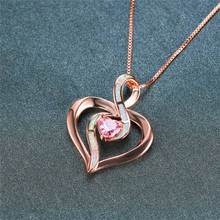 Cute Female Pink Crystal Pendant Necklace Small Rose Gold Heart Chain Necklaces For Women Trendy White Opal Wedding Necklace 2024 - buy cheap