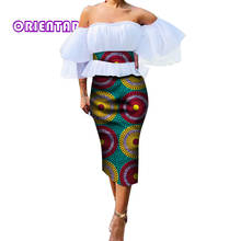 Conjunto de faldas africanas a la moda para mujer, Tops cortos con hombros descubiertos y falda con estampado de cera africana, ropa Africana Bazin Riche WY7142 2024 - compra barato