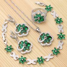 925 Silver Jewelry Sets For Women Green Cubic Zirconia White Crystal Flower Shape Ring Bracelet Pendant Earrings Necklace 2024 - buy cheap