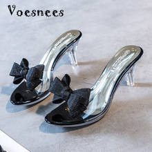 Slippers For Women Party Shoes Sexy High Heels Shoes Women's Sandals 2021 New Summer Flip Flops Butterfly-knot Clear Heels 6.5cm 2024 - buy cheap