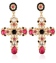 European and American Fashion Cross Inlaid Rhinestone Earrings Retro Hollow Out All-match Fresh Earrings For Women Wholesale 2024 - buy cheap