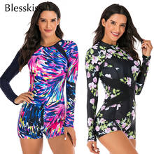 Blesskiss Retro Swimsuit Women One Piece Swimwear 2021 Long Sleeve Padded Surfing Swimming Suit For Ladies Printed Bathing Suit 2024 - buy cheap