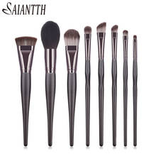 SAIANTTH 8pcs makeup brushes set wooden long beauty tool make up black coffee loose powder brush professional maquiagem kit 2024 - buy cheap