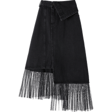 Pantalones vaqueros negros de malla para mujer, faldas largas irregulares de talla grande, estilo coreano de gran tamaño, cintura alta, A6439 2024 - compra barato