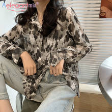 Aelegantmis Tie dye Blouses Shirt Women Vintage Elegant Turn Down Collar Shirts Female Print Casual Loose Blouse Tops Streetwear 2024 - buy cheap