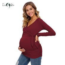 Женская одежда для кормящих матерей, рубашки для беременных с длинным рукавом и v-образным вырезом, милые топы для беременных 2024 - купить недорого
