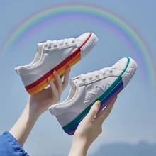 Rainbow couple canvas shoes new 2021 Korean casual all-match white shoes 2024 - buy cheap