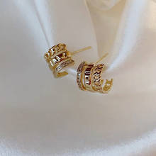 WTLTC Delicate Small Three Layered Charms Earrings for Women Gold Color Zircon Hoop Earrings Vintage Retro Metal Earrings Hoops 2024 - buy cheap