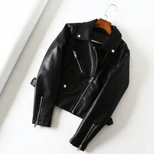 Chaqueta de cuero sintético para mujer, abrigo suave con remache y cremallera, con cuello vuelto, color negro, para primavera y otoño 2024 - compra barato