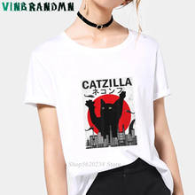 Японская Kanji, Винтажная футболка с изображением кота, монстра, женская футболка с изображением Catzilla, женская футболка с изображением Токийского котенка 2024 - купить недорого