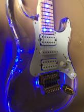 Guitarra eléctrica con luz LED azul acrílica, accesorios dorados de alta calidad, doble vibración, vibrato st, China, envío gratis 2024 - compra barato