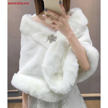 Beige Wedding Wrap Faux Fur Winter Rhinestone Brooch Warm Bridal Jacket Bolero Women Party Cape Shawls Guest Shrug 2024 - buy cheap