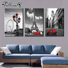 Fullcang 5d diy diamante bordado paris cidade paisagem pintura diamante tríptico quadrado completo broca redonda decoração da sua casa fc2807 2024 - compre barato