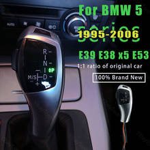 Manopla de câmbio, acessório preto modificado, acolchoado, com estampa de fibra de carbono, lhd, para bmw série 5, e39, e38, x5, e53 2024 - compre barato