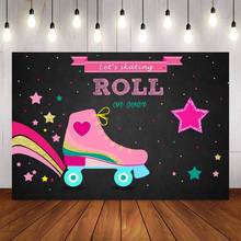 Photography Background Neon Roller Skate Theme Backdrop Pink Skating Birthday Party Let's Roll Glow Skate Photo Studio Backdrop 2024 - buy cheap