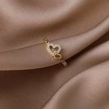 Origin Summer Minimalist CZ Zirconia Double Love Heart Charm Rings for Women Gold Color Link Chain Adjustable Ring Jewelry 2024 - buy cheap