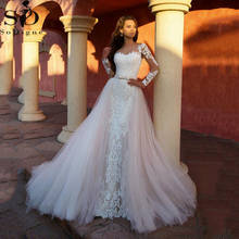 SoDigne 2022 Mermaid Lace Wedding Dresses With Detachable Train Long Sleeve Wedding Gown vestido de novia Long Bride Dresses 2024 - buy cheap