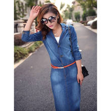 2019 Women Denim Dress Longer Lapel Single-Breasted Fashion Dresses Spring Autumn Solid color Casual Denim Vestidos With Belt 2024 - buy cheap