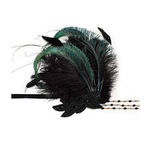 Diadema de aleta de plumas de los años 1920, tocado del gran Gatsby, pluma Vintage + banda elástica, calentador de punto, diadema 2024 - compra barato