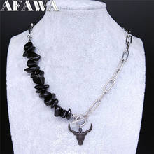2021 Gothic Stainless Steel Black Natural Stone Bull Head Charm Necklaces Women/Men Silver Color Jewelry collier femme NXS03 2024 - buy cheap